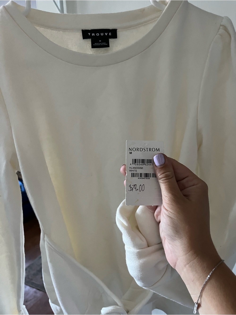 NWT Trouvé - Cream Lace-Up Waist Sweatshirt - Picture 2 of 5